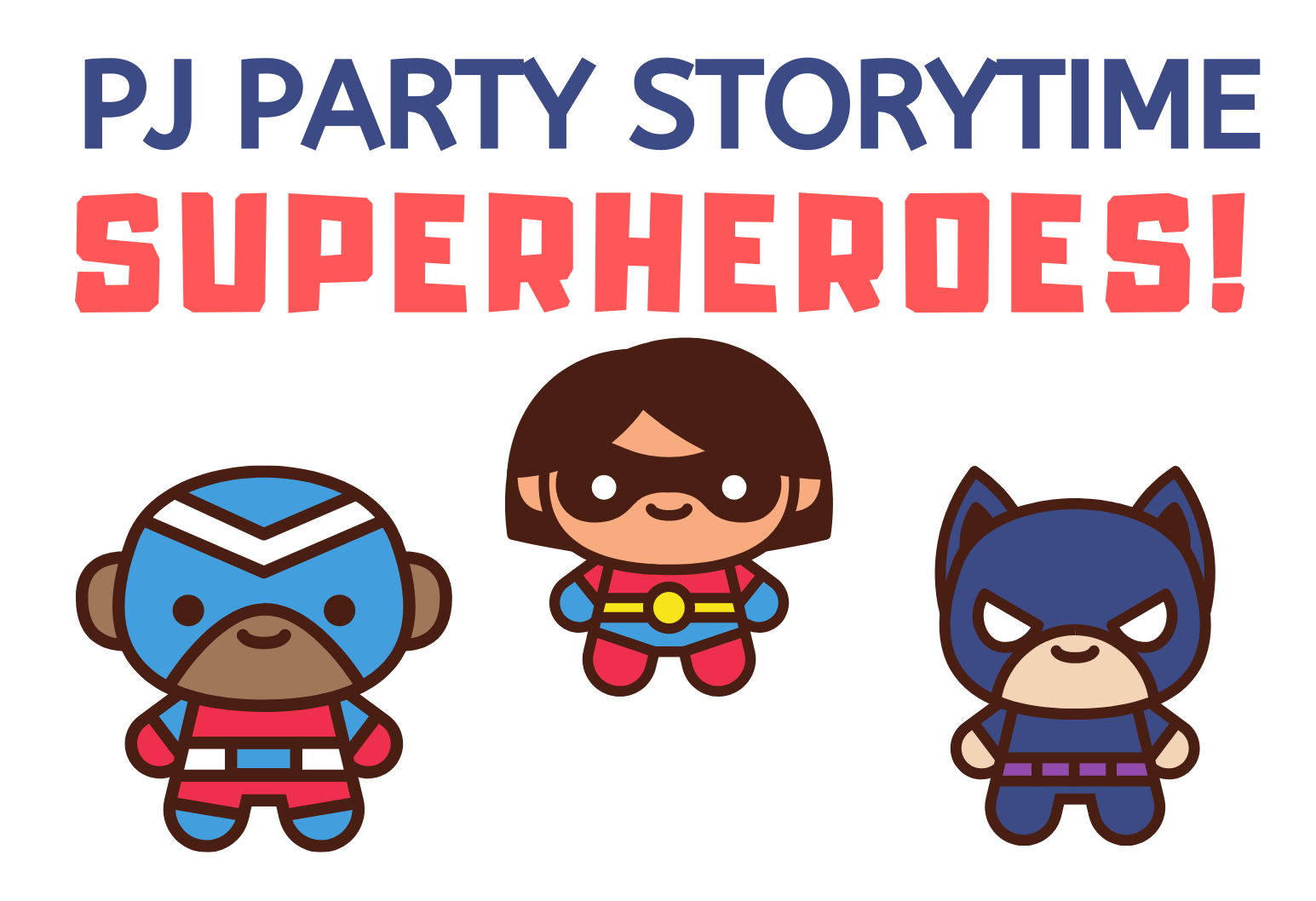 Three superheroes with text
