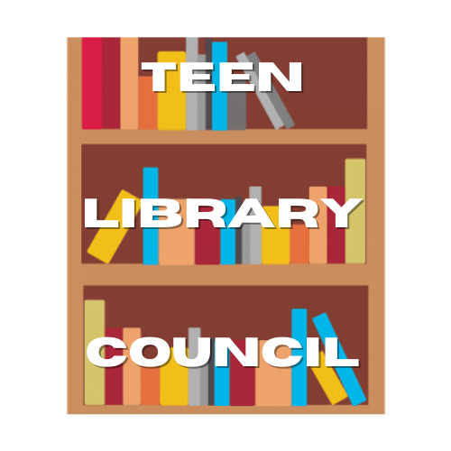 Teen Library Council against bookcase background