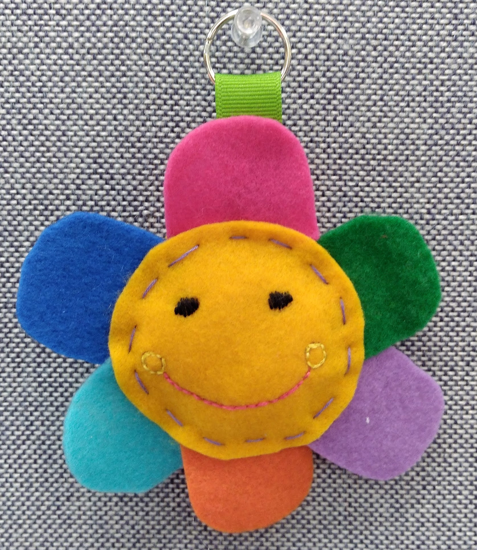 yellow smiley face flower with multicolored petals