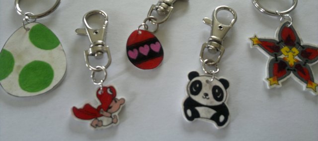 photo of various shrinky dinks keychains