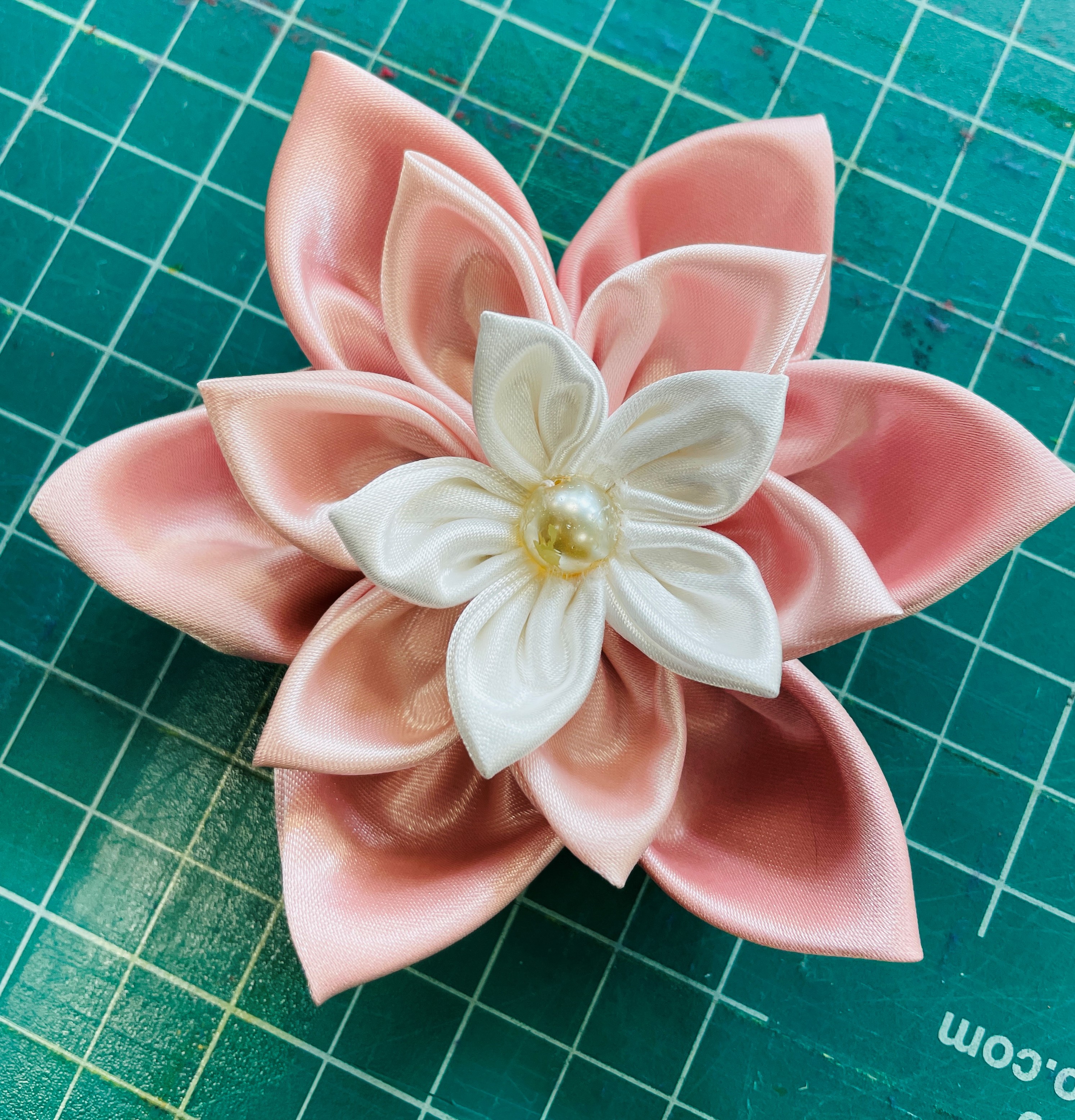 Lotus Flower made of Satin and Pearlescent Bead