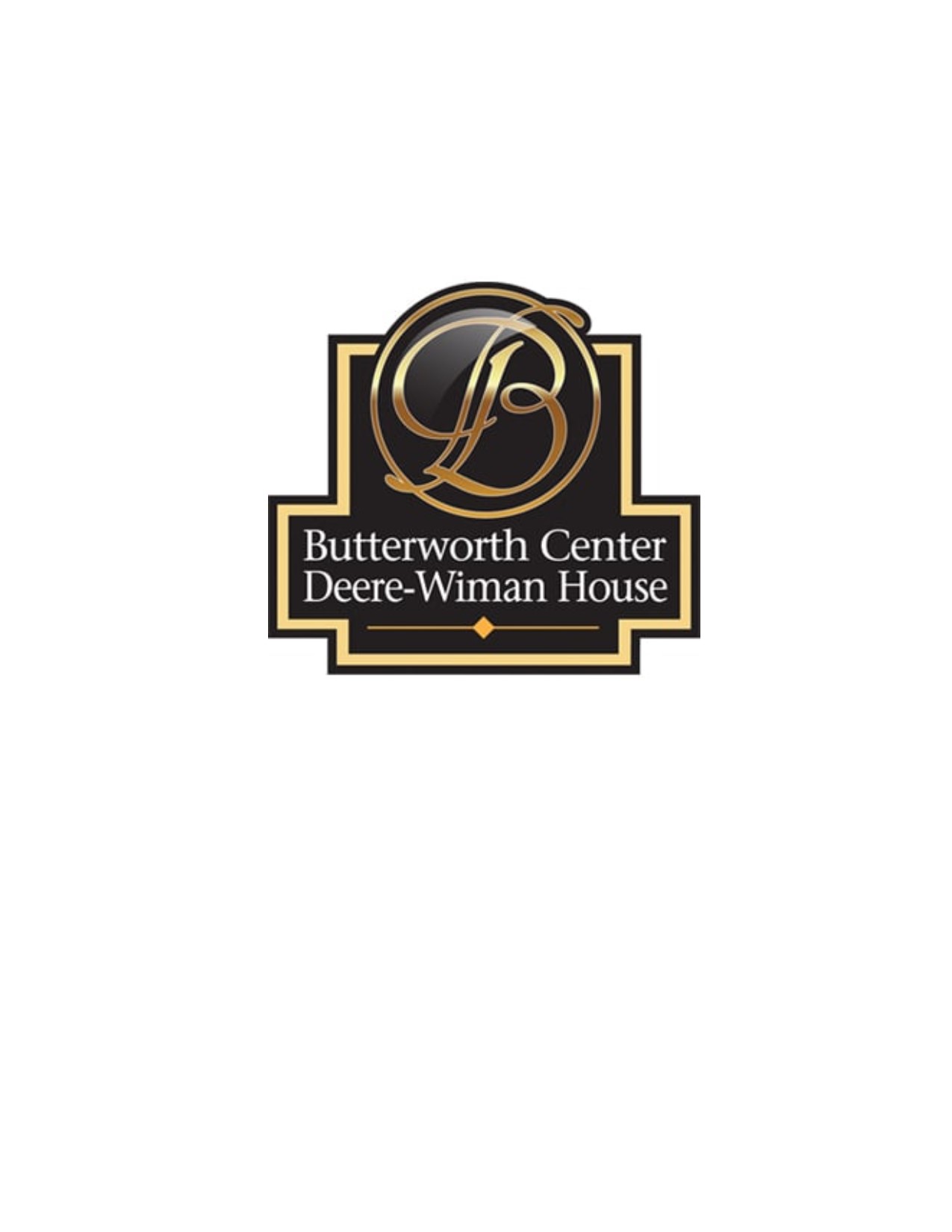 Butterworth Center/Deere Wiman home logo. Black background with gold script intials