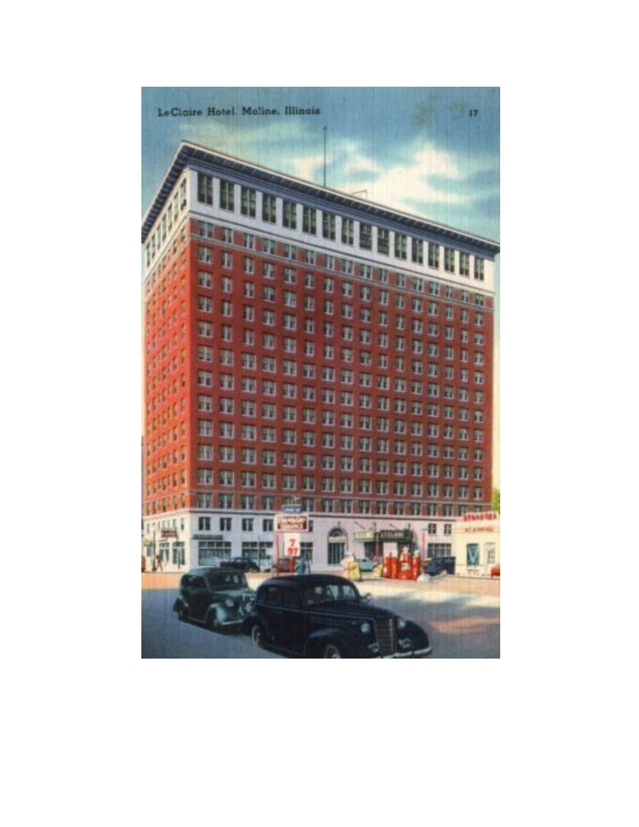 Historic postcard image of Moline's LeClaire Hotel