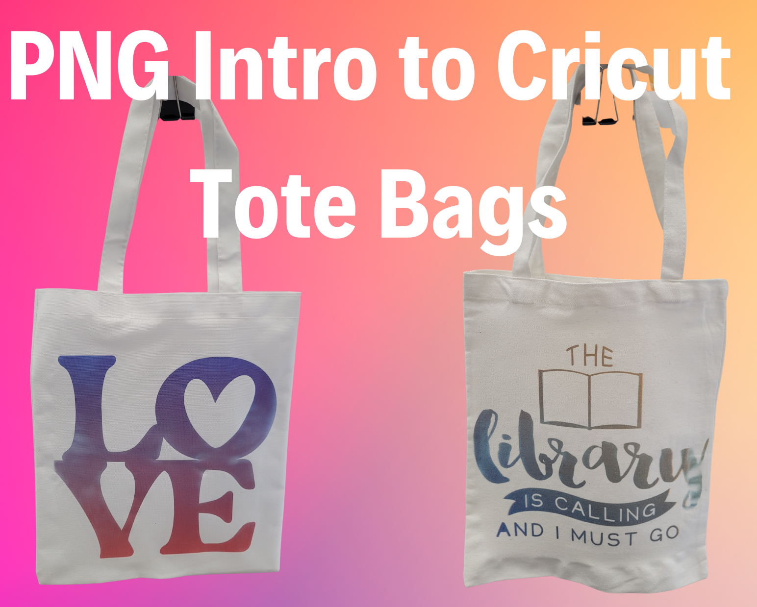 tote bags with colorful text overlay