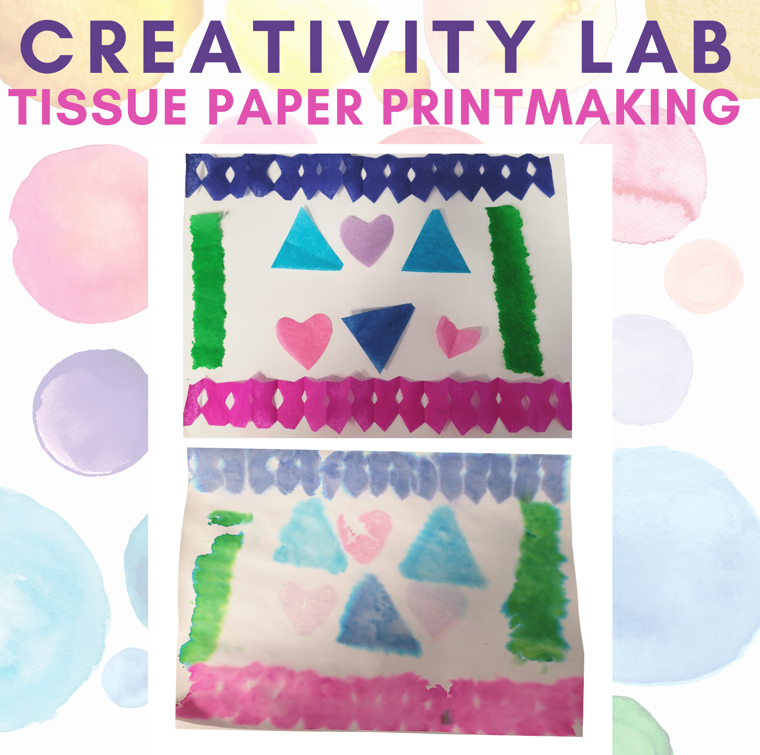 Colorful image of printed paper with hearts and other shapes