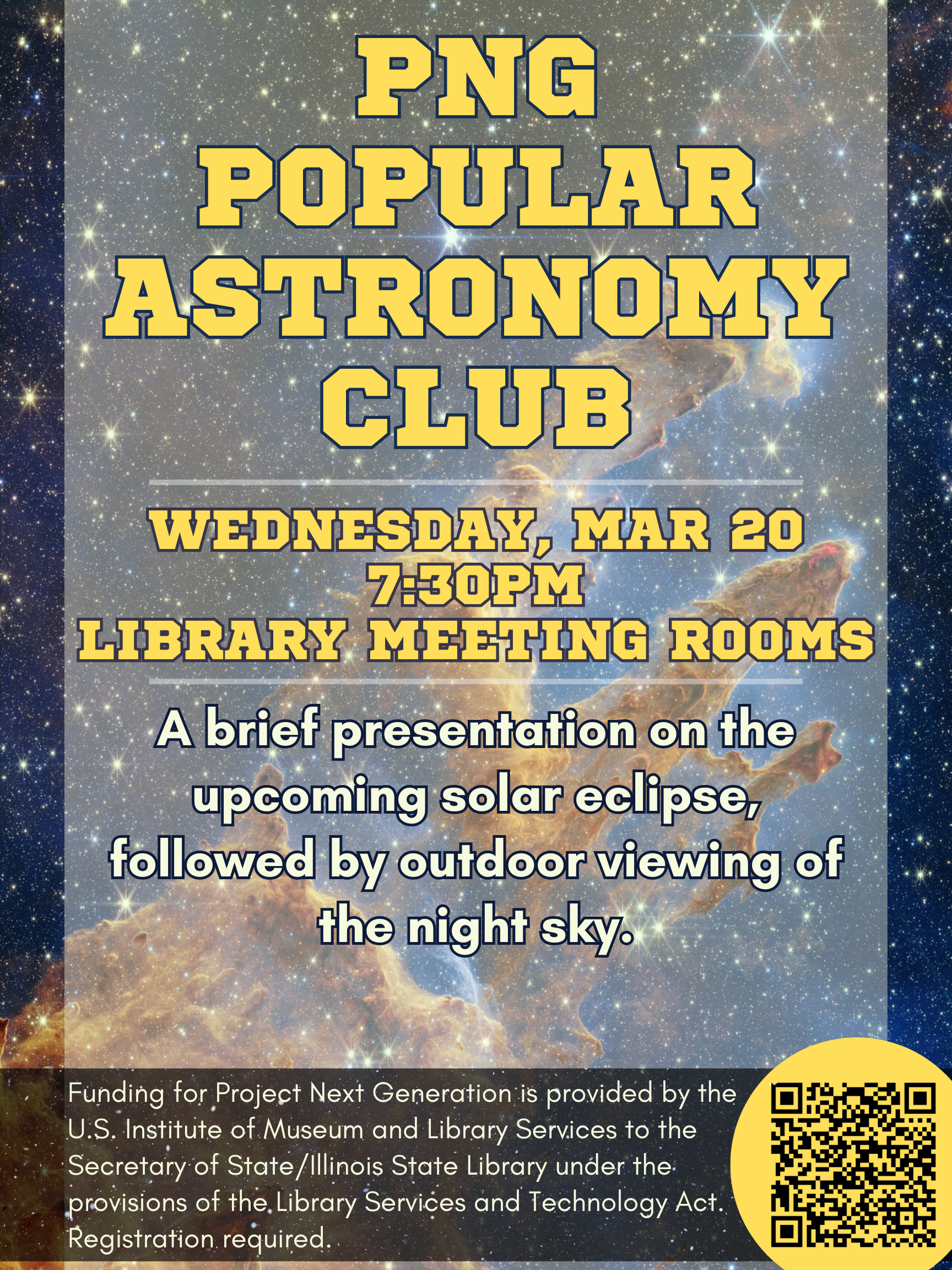 PNG Popular Astronomy Club, Monday, March 20 at 7:30pm