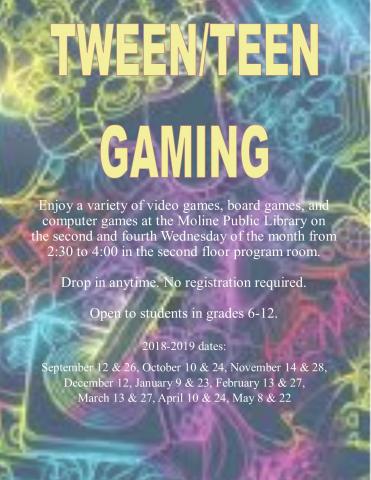 Tween/Teen Gaming: 2nd and 4th Wednesdays at 2:30