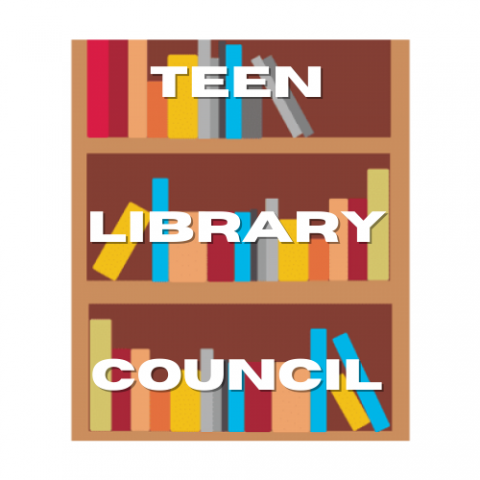 Teen Library Council against bookcase background