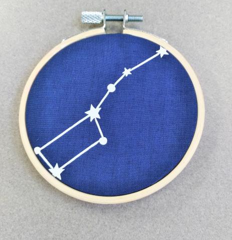 Wood hoop with blue fabric background and big dipper constellation