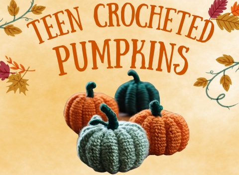 several multicolored crocheted pumpkins with text reading Teen Crocheted Pumpkins