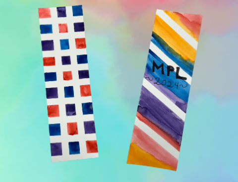 two painted bookmarks, one says "MPL 2024"
