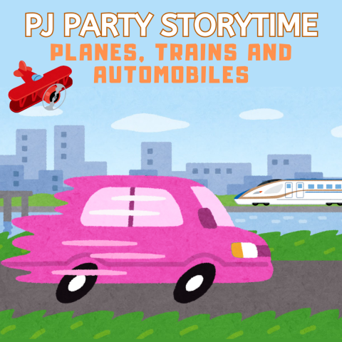 Biplane flying in the sky above a passenger train and a car.