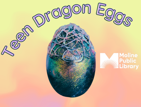 yellow and orange background with iridescent egg with swirls on top and text reading teen dragon eggs