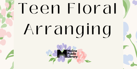 cream background with pink and blue floral elements and text reading Teen Floral Arranging