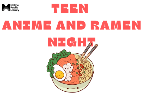 bowl of ramen with red text describing event