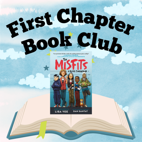 A picture of an open book with the words First Chapter Book Club above it.