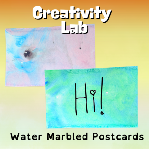 two water marbled postcards