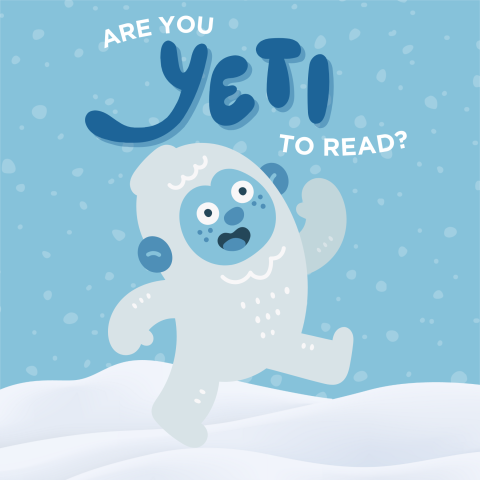 A happy yeti walking through snow