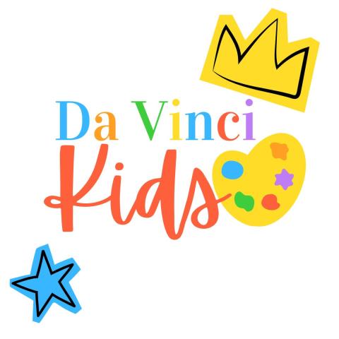 Da Vinci Kids with a palette shaped like a heart with a scrapbook yellow crown and blue star surrounding it
