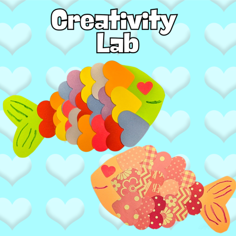 two fish made our of paper hearts