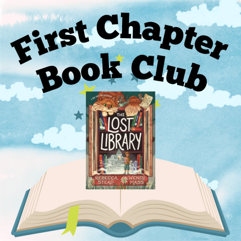 First Chapter Book Club with the cover of The Lost Library on top of an open book