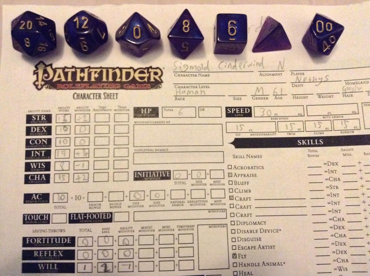 Pathfinder game sheet