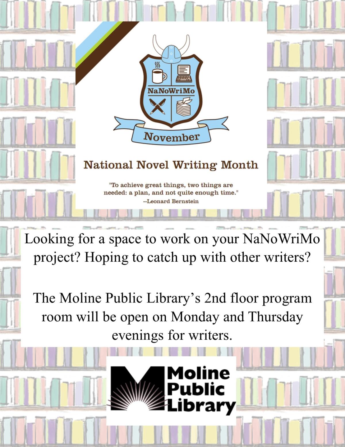 NaNoWriMo: Mondays and Thursday evenings in November