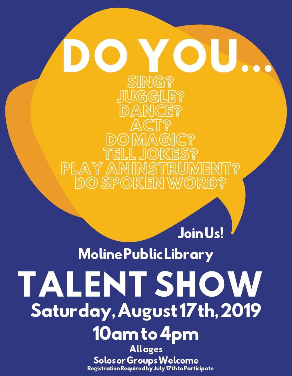 Moline Library Talent Show on August 17, 2019