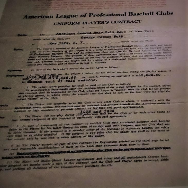 Babe Ruth's contract to play for the Yankees circa 1922