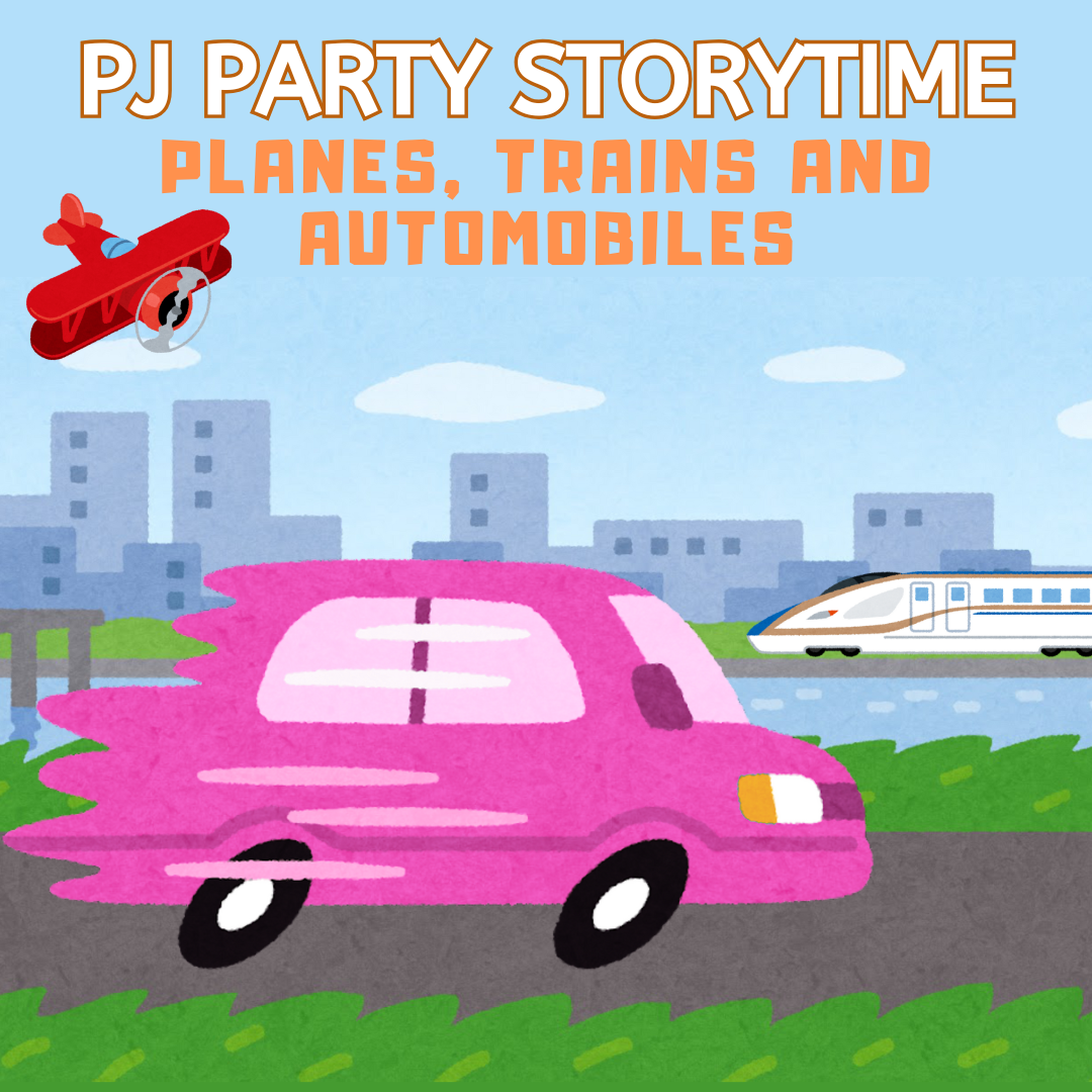 Biplane flying in the sky above a passenger train and a car.