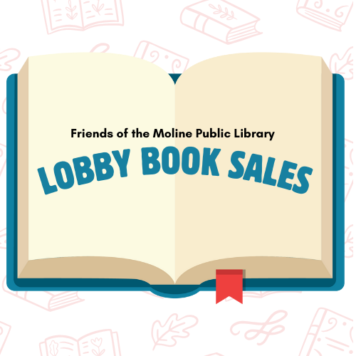 Open book. Friends of the Moline Public Library Lobby Book Sales.