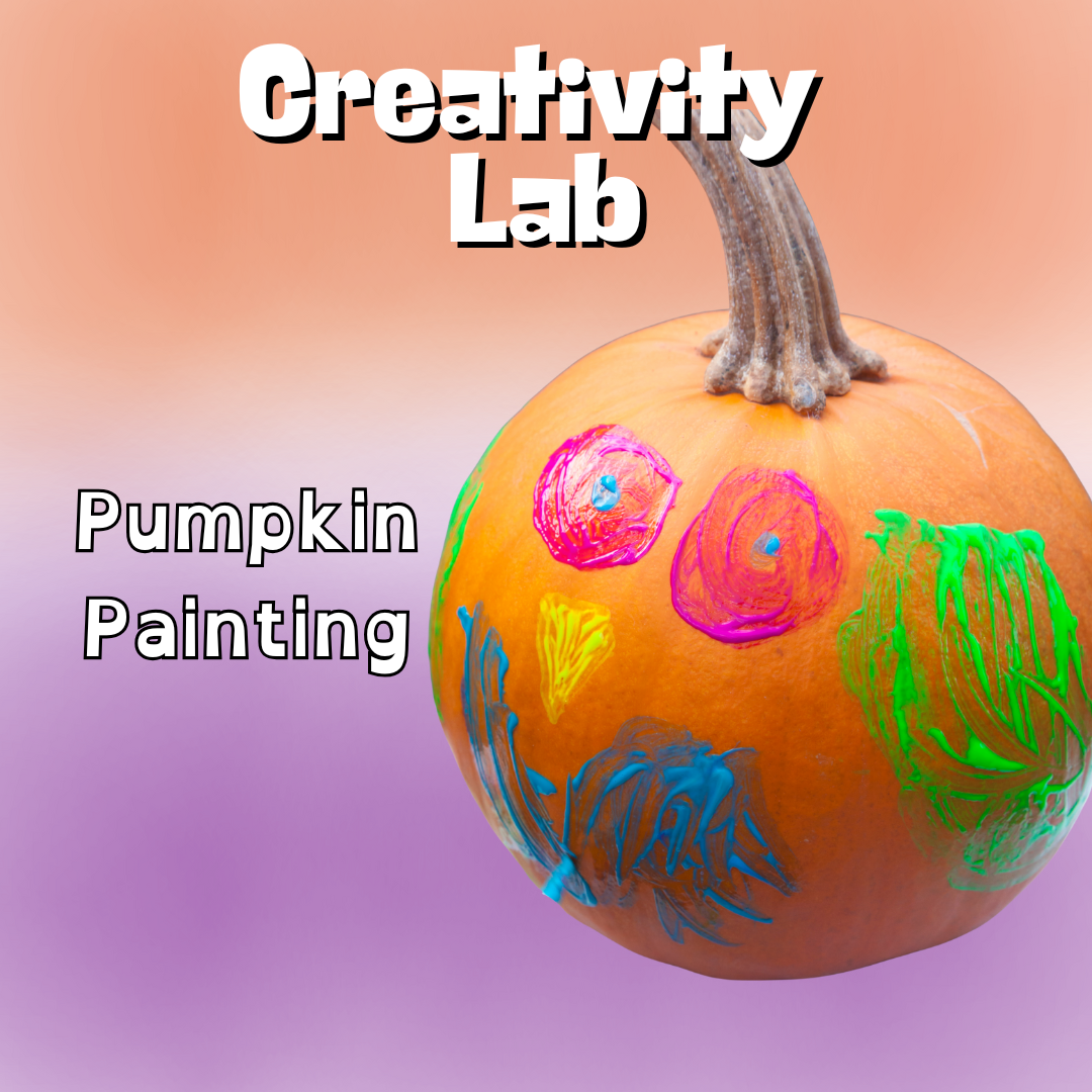 A pumpkin that has been painted by a child. 
